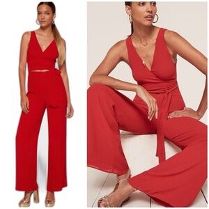Reformation NEW Patti Jumpsuit in Cherry Red Romper Flare Wide Leg Sz 2 RARE